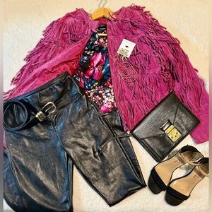 Prosper and Devine Fringe Leather Zip Up Jacket